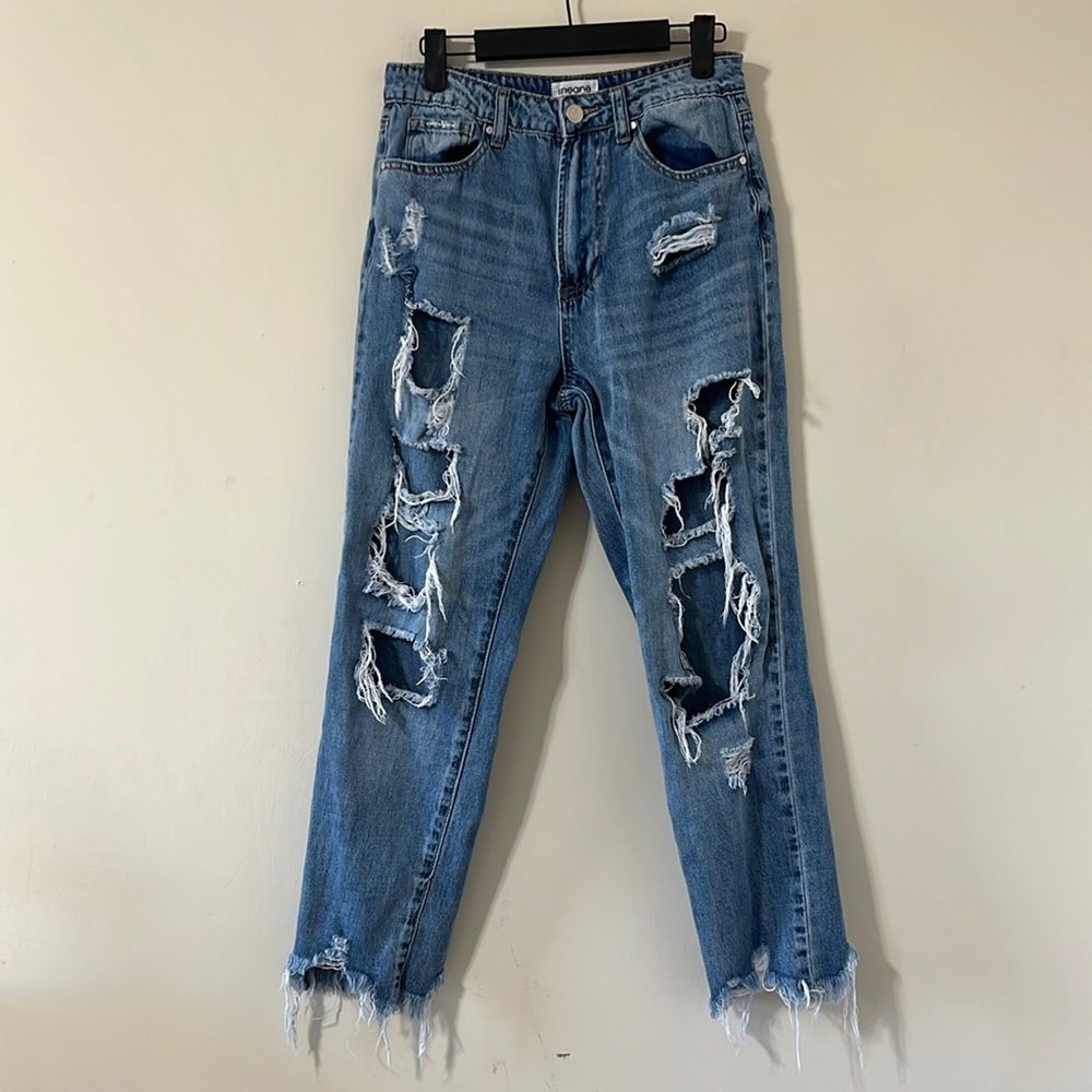 Insane Gene Light Wash Super Distressed High Rise Girlfriend Denim Jeans Size 25